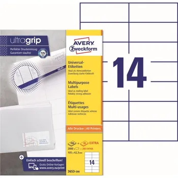 Speciální papír Samolepící etikety Ultragrip 105 x 42,3 mm 220 listů A4 3653-200