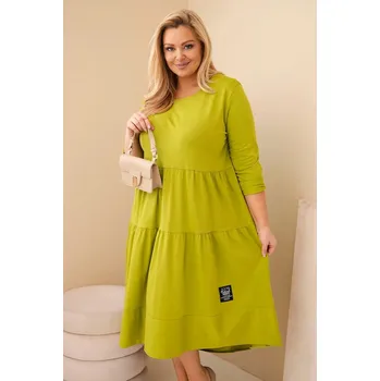 Dámské šaty Dámská bavlněná sukni Plus Size s volány a ohrnutým rukávem pistáciová UNI