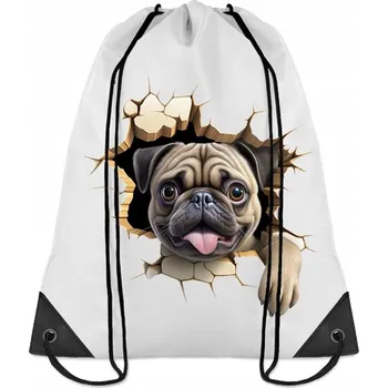 VAK ŠKOLNÍ školní batoh na tělocvik, sport, boty, trénink, s dírkou, PES MOPS s mopsem WB_112