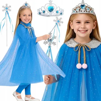 Pláštěnka KOSTÝM Modrá PLÁŠTĚNKA VÍLA PRINCEZNA PLÁŠTĚNKA s KORUNKOU a HŮLKOU