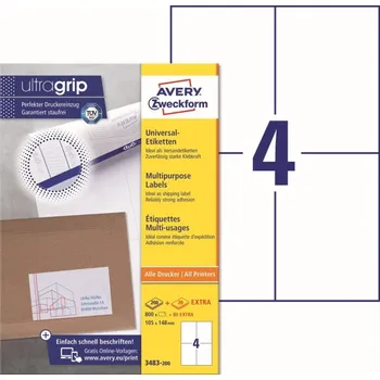 Samolepící etiketa Samolepící etikety Ultragrip 105 x 148 mm, 220 listů A4 3483-200
