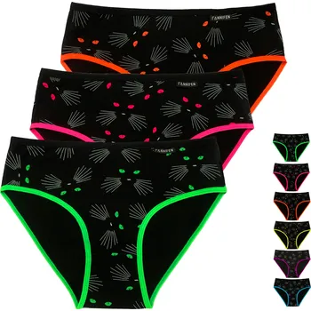 Kalhotky FANNIFEN Dámské bavlněné kalhotky CATS YW4176 3 ks Velikost: XL