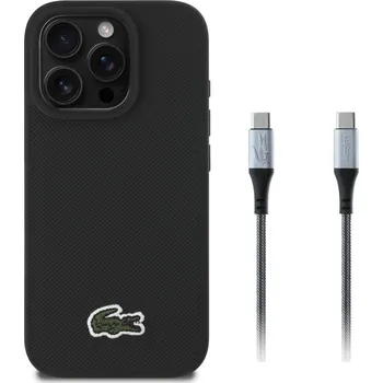 Lacoste Iconic Petit Pique Woven Logo MagSafe zadní kryt pro iPhone 16 Pro Black + USB-C/USB-C Datový kabel