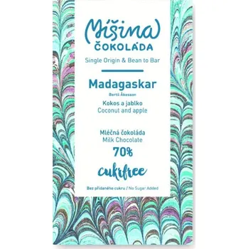 Čokoláda AKCE - CUKRFREE mléčná čokoláda 70% MADAGASKAR s kokosem a jablky - Míšina čokoláda