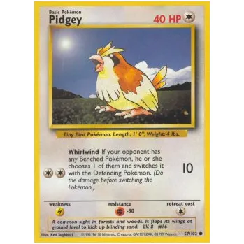 Karetní hra Pokémon BS 057/102 Pidgey - Base Set Stav: Good