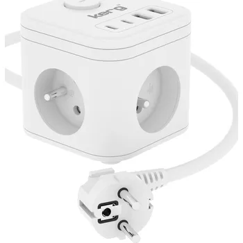 Kerg 3-zásuvková napájecí kostka + nabíječka USB-A+USB-C 1,5M 3×1,5mm2 H05Vv-F 16A/250V~ Smart White
