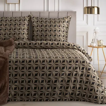 Povlečení Povlečení 160x200 cm saténové s geometrickým vzorem, tmavě hnědé a světle hnědé