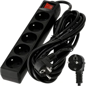 Prodlužovací kabel BERGE Prodlužovačka 5 zásuvek 5m černá IP20 s vypínačem 3680W M20582
