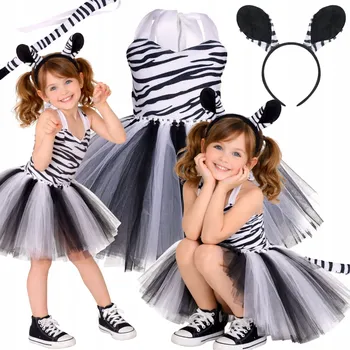 Karnevalový kostým KOSTÝM ZEBRY PŘEVLEK ZEBRA ŠATY TUTU ZVÍŘÁTKO KARNEVALOVÝ PLES 110 116