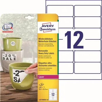 Papír Odolné snímatelné etikety 99,1 x 42,3 mm, 20 listů A4 L4776REV-20
