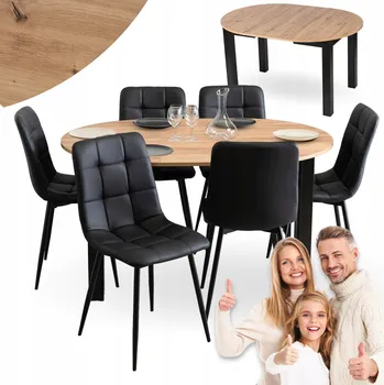 Jídelní stůl Kulatý stůl 142 x 102 cm + 6 kusů MEBEL ELITE