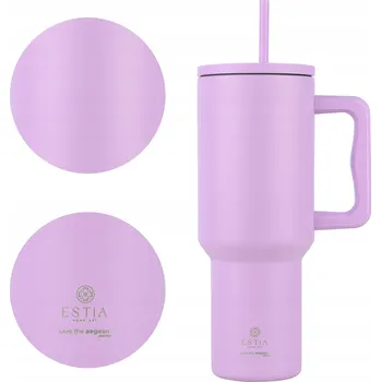 Termohrnek VELKÝ TERMOHRNEK SE SLÁMKOU 1200 ml fialový na kávu, čaj s držadlem