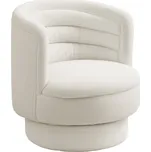 HOMCOM Otočné čalouněné křeslo, moderní lounge křeslo s rámem z kaučukového dřeva, do obývacího pokoje, ložnice, krémově bílá