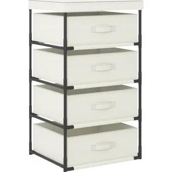 Knihovna Regál se 4 vyjímatelnými košíky, Ocel a látka, krémový, 45x38x80 cm