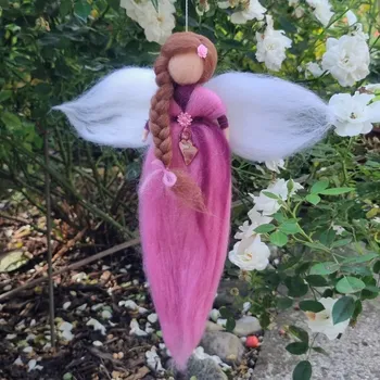 Andělka z ovčího rouna hand made - růžová Motiv: 1