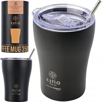 Termoska ČERNÝ TERMOHRNEK SE SLÁMKOU termoska na kávu, čaj Estia 350 ml, 6-12 hodin