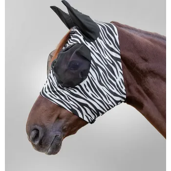 Vybavení pro koně WALDHAUSEN Maska proti hmyzu Puck Waldhausen, s ochranou uší, zebra PONY