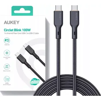 Datový kabel Kevlarový USB-C kabel AUKEY, 1m, 5A, 100W PD
