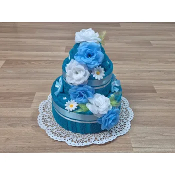 Sada ručníků a osušek Dvoupatrový dort z ručníků a osušky Sandra azurově modrá