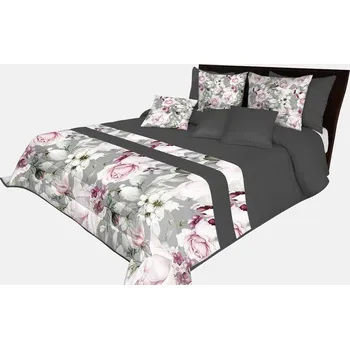 Přehoz na lůžko Romantický přehoz v šedočerné barvě s krásnými růžovými květy různých druhů Šířka: 260 cm | Délka: 240 cm