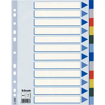 Barevné rozlišovače Esselte A4, plast, 12 dílů, mix barev