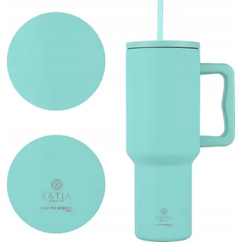 Termohrnek Mátový VELKÝ TERMOHRNEK SE SLÁMKOU 1200 ml na kávu, čaj s držadlem