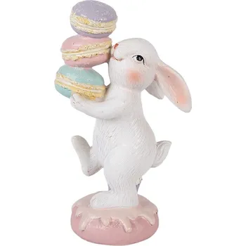Dekorace bílý králík nesoucí makronky - 8*6*14 cm