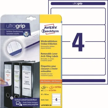 Kancelář Snímatelné etikety na pořadače Ultragrip 61 x 192 mm, 30 listů A4 L4761REV-20