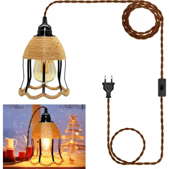 Stojací lampa LAMPA – Lampa Wisząca Z Wtyczką + Abażur W tvaru květu E27