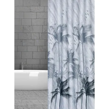 Sprchový závěs wela TEXTILNÍ SPRCHOVÝ ZÁVĚS ČERNÉ PALMY se závažím obšitý W07777 šířka x výška: za 1 cm šířky (nastavte počet cm) x 200 cm výšky