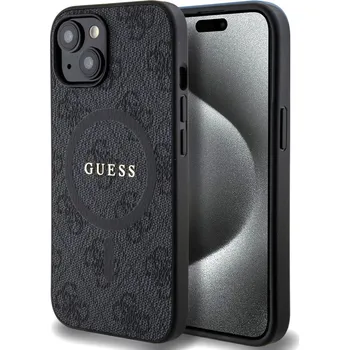 Guess PU Leather 4G Colored Ring MagSafe zadní kryt pro iPhone 15 Black