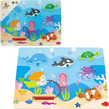 Puzzle BABU - Dřevěné puzzle s prutem mořský svět