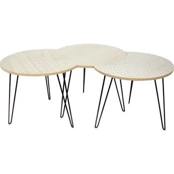 Konferenční stolek Sada 3 kulatých skandinávských dřevěných konferenčních stolků Intesi do obýváku 45x45 cm