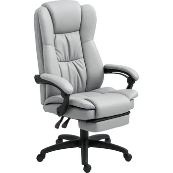 Vinsetto Nastavitelná otočná židle s podnožkou, opěrkou hlavy, masážní funkcí, imitace kůže, 68,5x68,5x113-121 cm