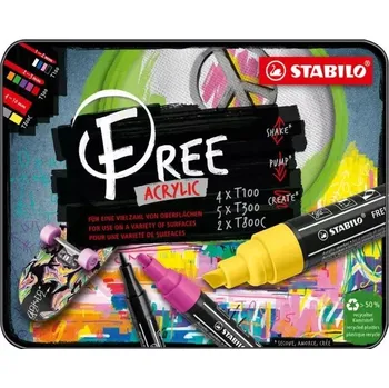 Akrylové fixy, sada barev Stabilo, 11 ks