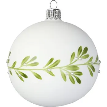 Matně bílá baňka s dekorem jmelí