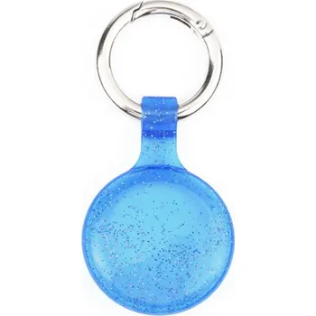Třpytivý transparentní obal s karabinou pro AirTag - modrý