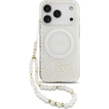 Náhradní díl pro mobilní telefon Guess IML Flowers Allover Strap MagSafe zadní kryt pro iPhone 17 Pro White