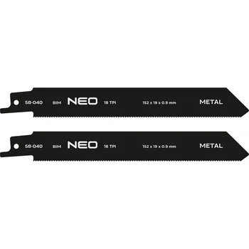 Pilový plátek NEO TOOLS Šavlový pilový list BIM 152 × 19 × 0,9 mm, 18 TPI, sada 2 ks