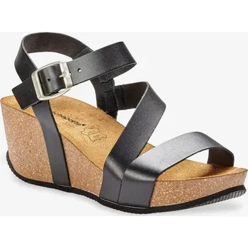 Dámské sandále Kožené sandály na klínovém podpatku černá 37