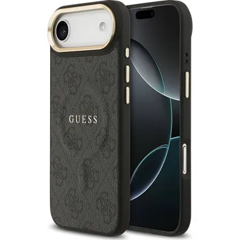 Náhradní kryt pro mobilní telefon Guess PU Leather 4G Gold Frame MagSafe zadní kryt pro iPhone 17 Air Black