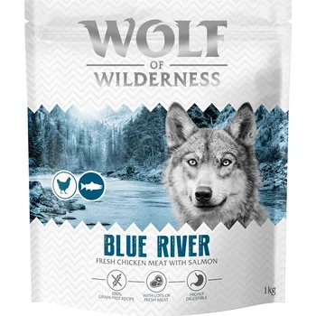 Krmivo pro psa 4x1kg Wolf of Wilderness Adult "Blue River" - losos - bez obilovin nová receptura granule pes