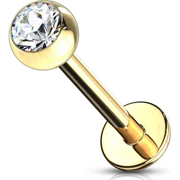 Piercing Šperky4U Pozlacený piercing do brady - labreta 1,2 x 6 mm, čirý zirkon - LB1033C-1206
