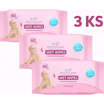 Hygienický ubrousek BocioLand Výhodné balení - 3x Vlhčené čistící ubrousky 99% voda (60 ks)
