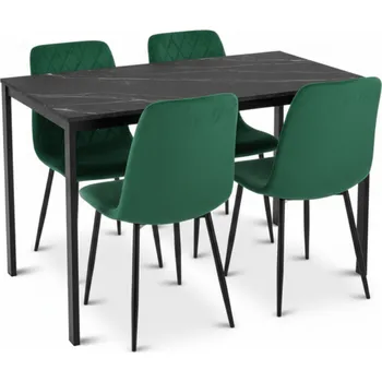jídelní souprava Jídelní set 1 + 4, černý stůl RAMOD 100x60 cm mramorový dekor + zelená židle TURIN s černými nohami