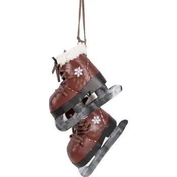 Vánoční ozdoba Vánoční kovová ozdoba hnědé lední brusle – 14x12x40 cm