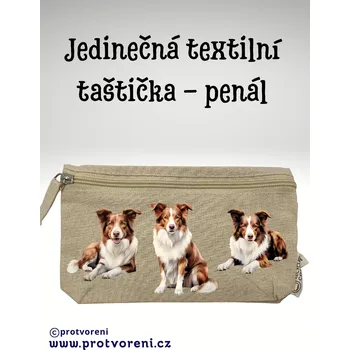 Penál Taštička/penál s potiskem, BORDER KOLIE - HNĚDÁ, 21x12cm, 1 kus Vyberte si barvu ZDE:: smetanová