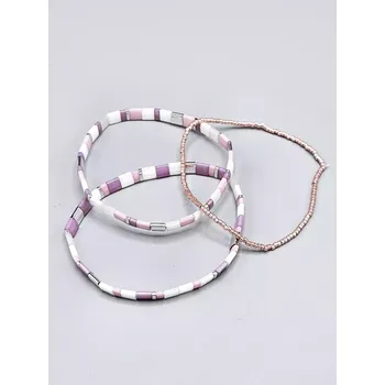 Náramek Miyuki Tila náramek - odstín fialovo růžová se stříbrnou 17,7 cm