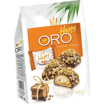 Cukrovinka Happy Oro Oplatky 140g Karamel cena za kartonové balení (Kartonové balení : 10 ks)