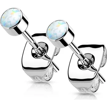Šperk Šperky4U Titanové náušnice s bílým opálem - KM2020-03
